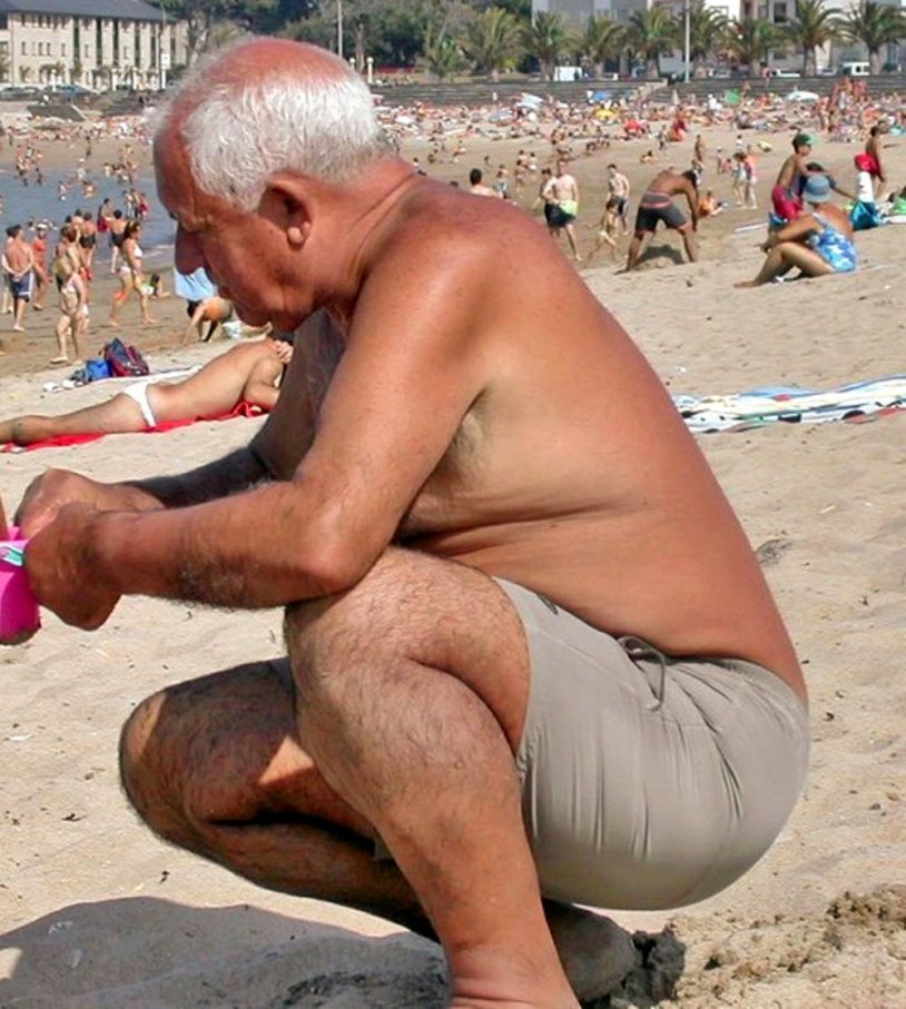 Naked powerful old man beach