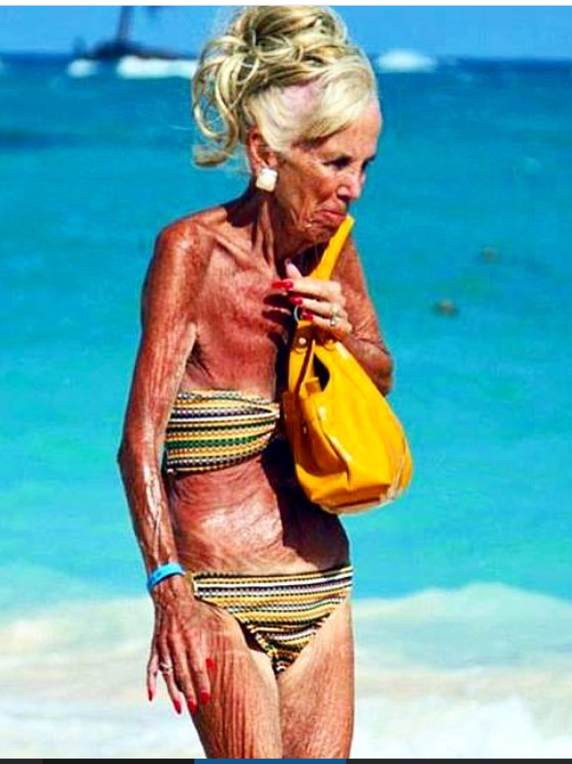 Old woman in a swimsuit