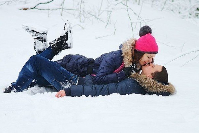 Lovers are lying in the snow