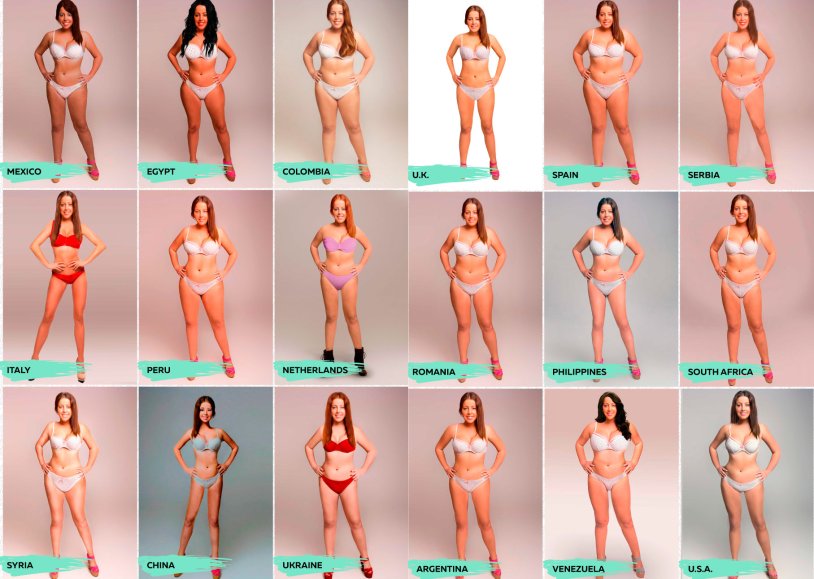 Ideals of figures of different countries Naked collage