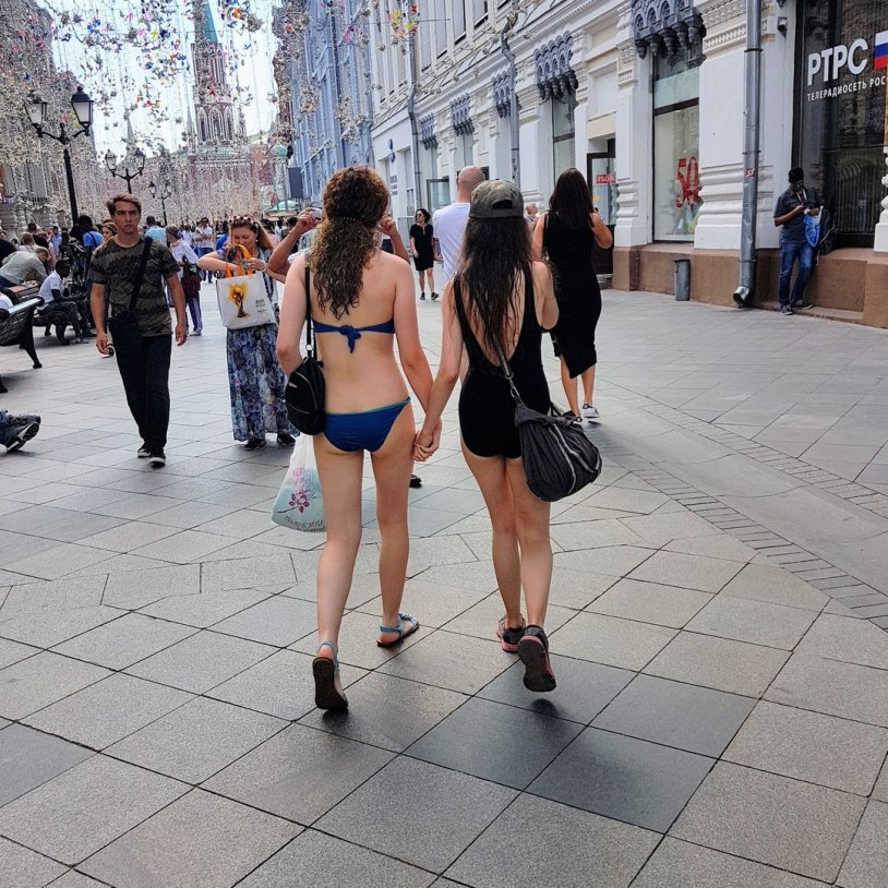 In a swimsuit around the city