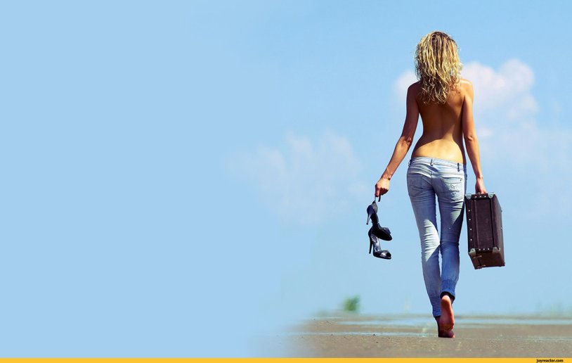 Girl with a suitcase leaves