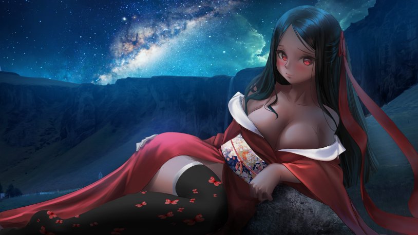 Girl with big breasts in kimono