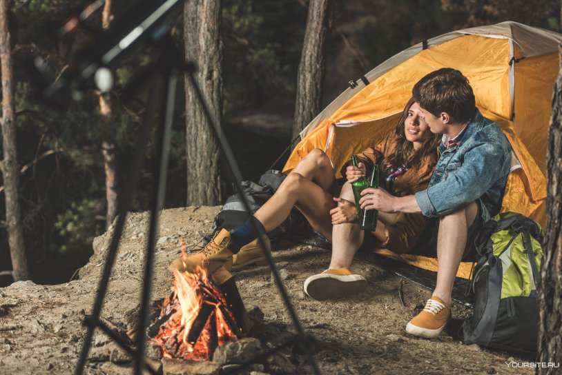 Couple in a tent in nature
