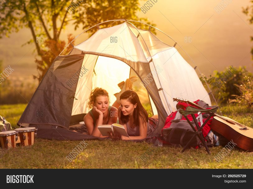Two girls in a tent