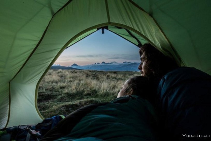Boy and girl in a tent