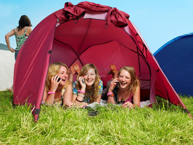 Three girls in a tent