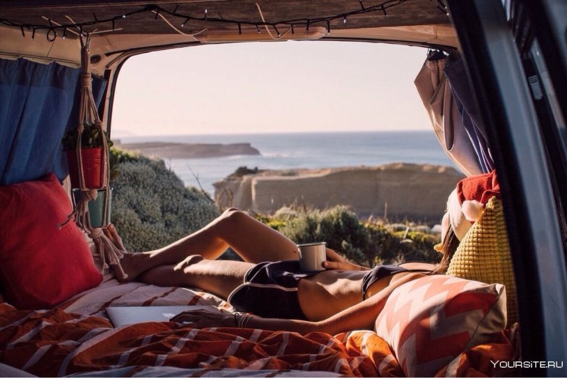 Beautiful view from the tent with a girl