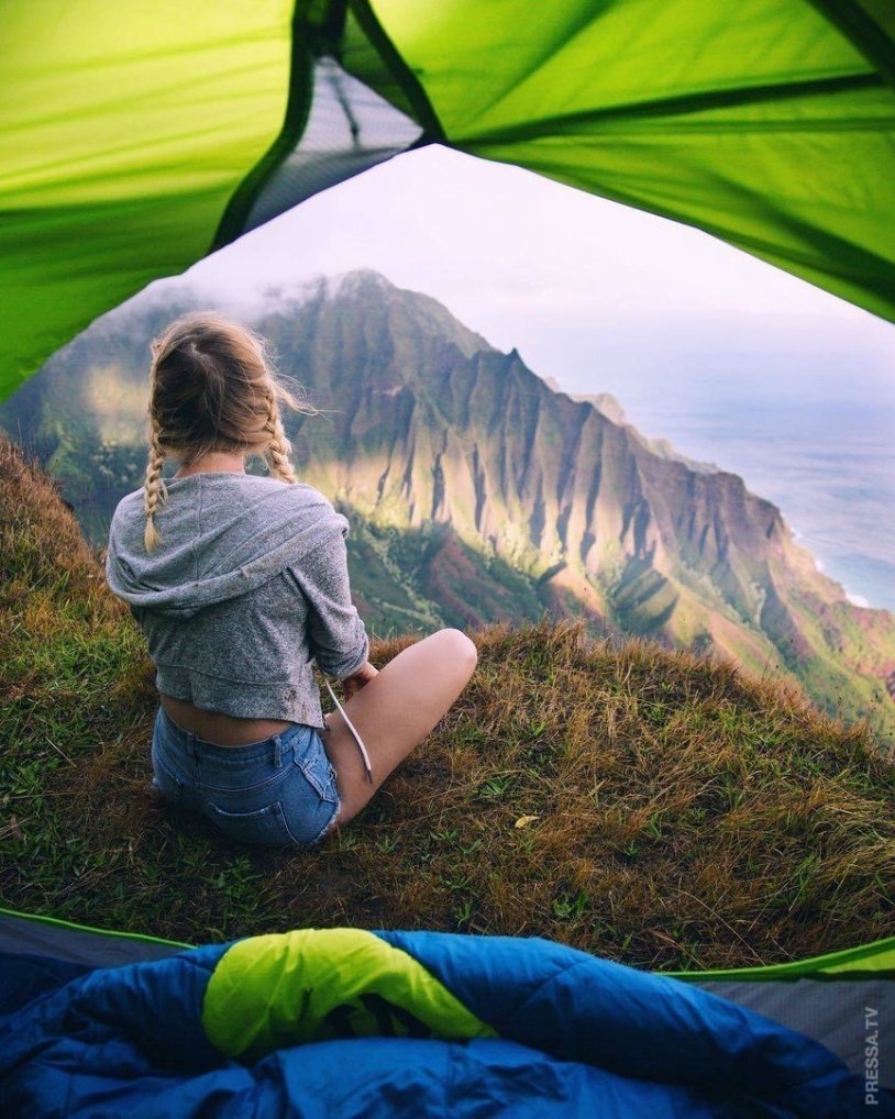 View from the tent to the mountains