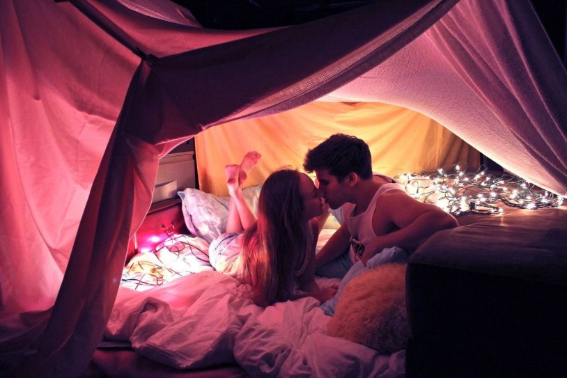 Boy and girl in a tent