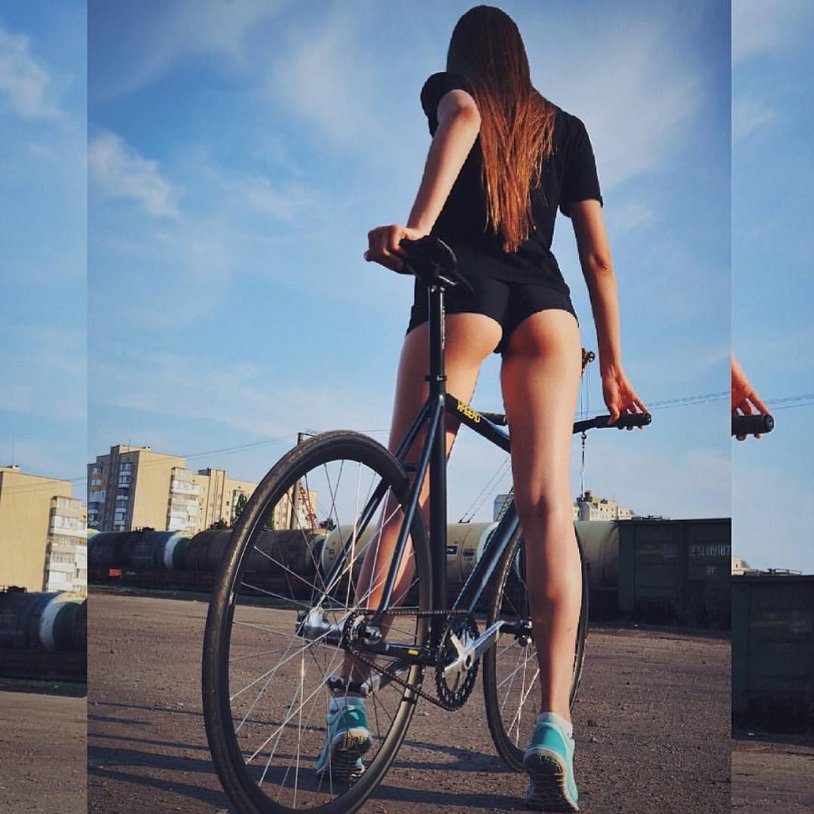 Girls in panties on a bike