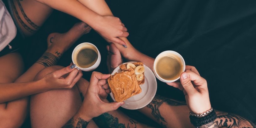 Drinking coffee in bed