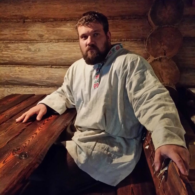Kirill Sarychev in a Slavic shirt