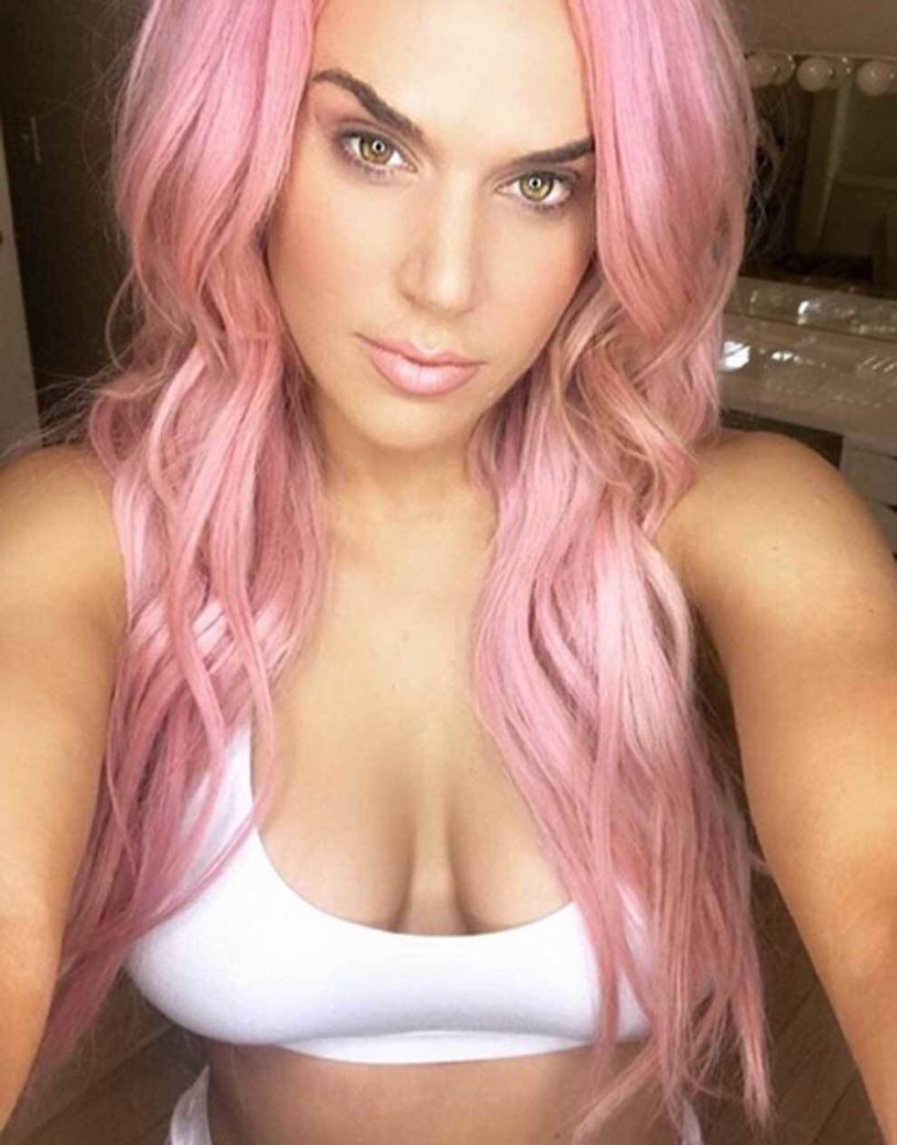 Peyton with pink hair