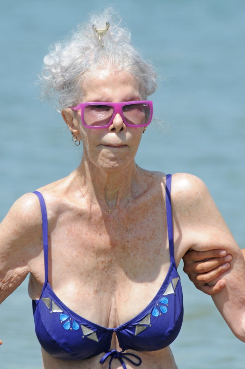 Old woman in bathing suit