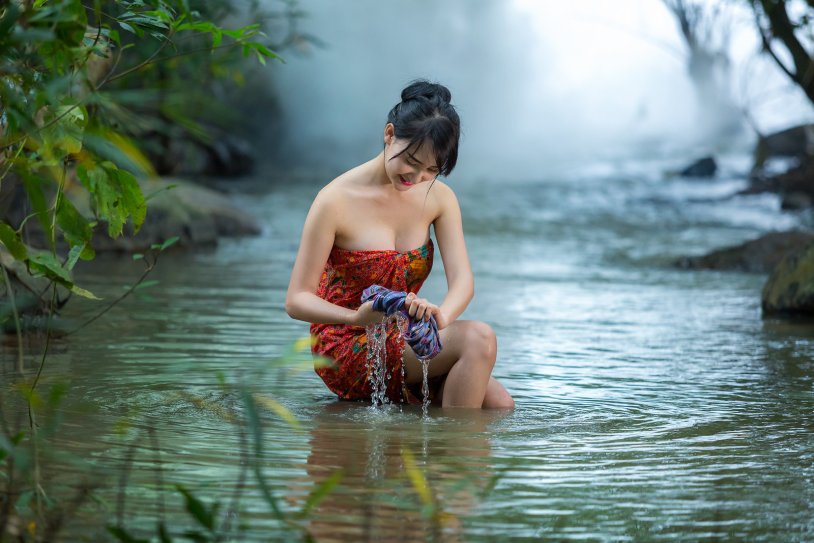 Girl Bathing in the River Laos