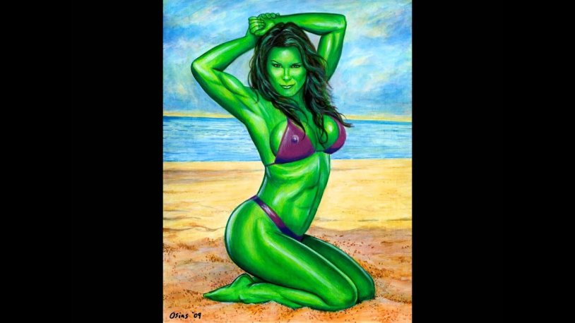 Sexy woman hulk on the beach