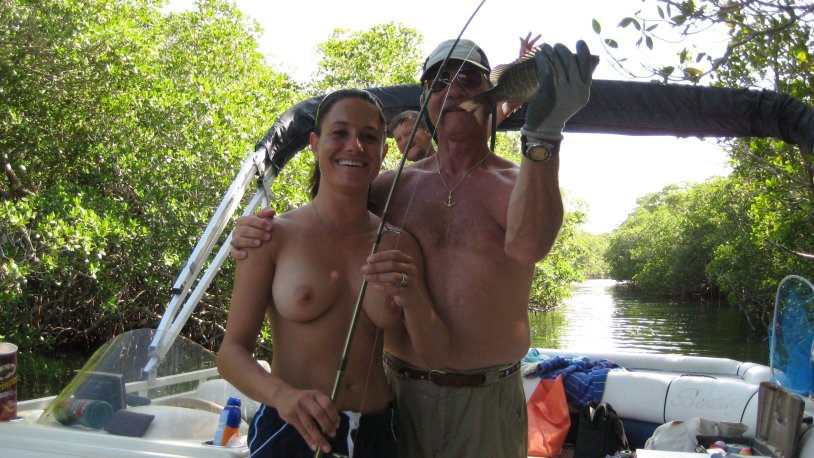 Girls fishing topless