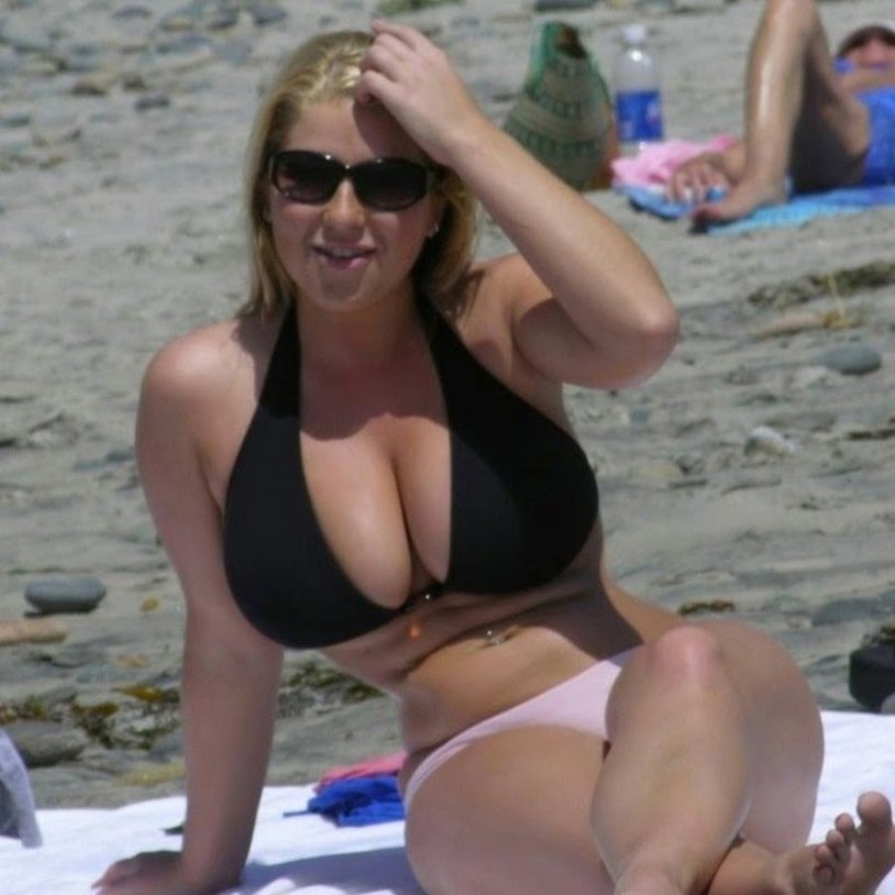 Women with big breasts on the beach