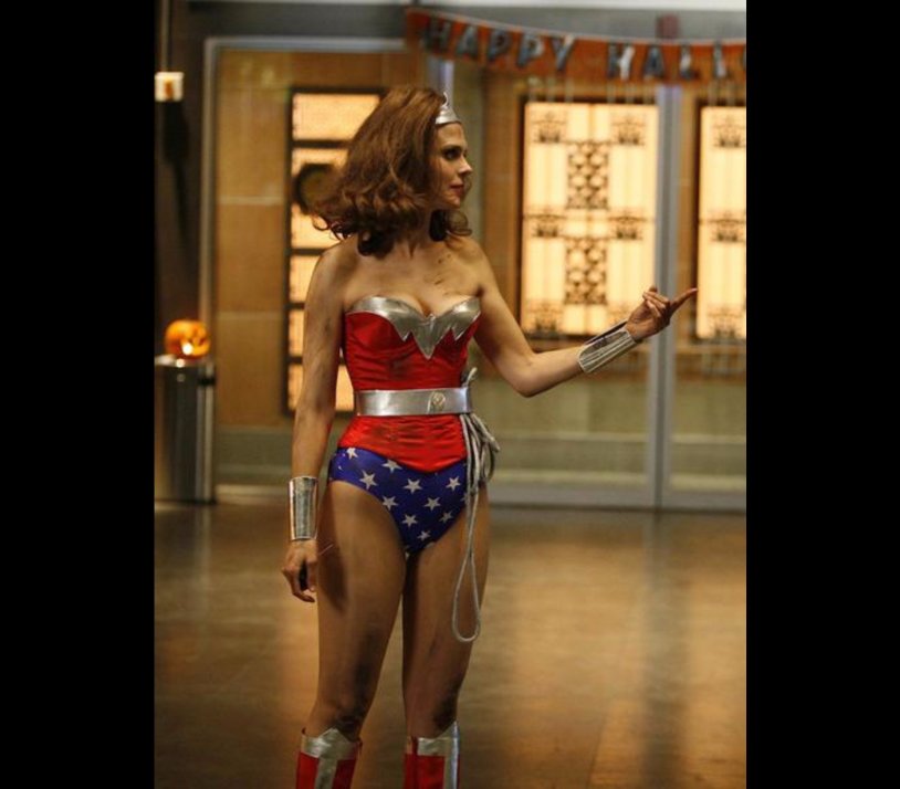 Emily Deschanel dressed as Wonder Woman