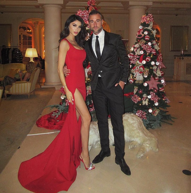 The evening dress is red