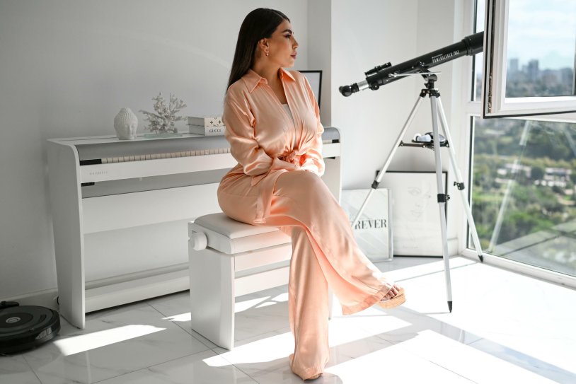 Silk suit in a pajama style