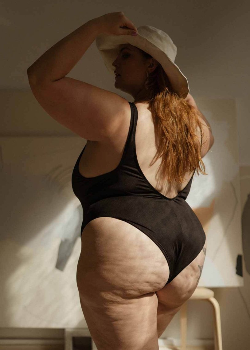 Fat woman in large underpants