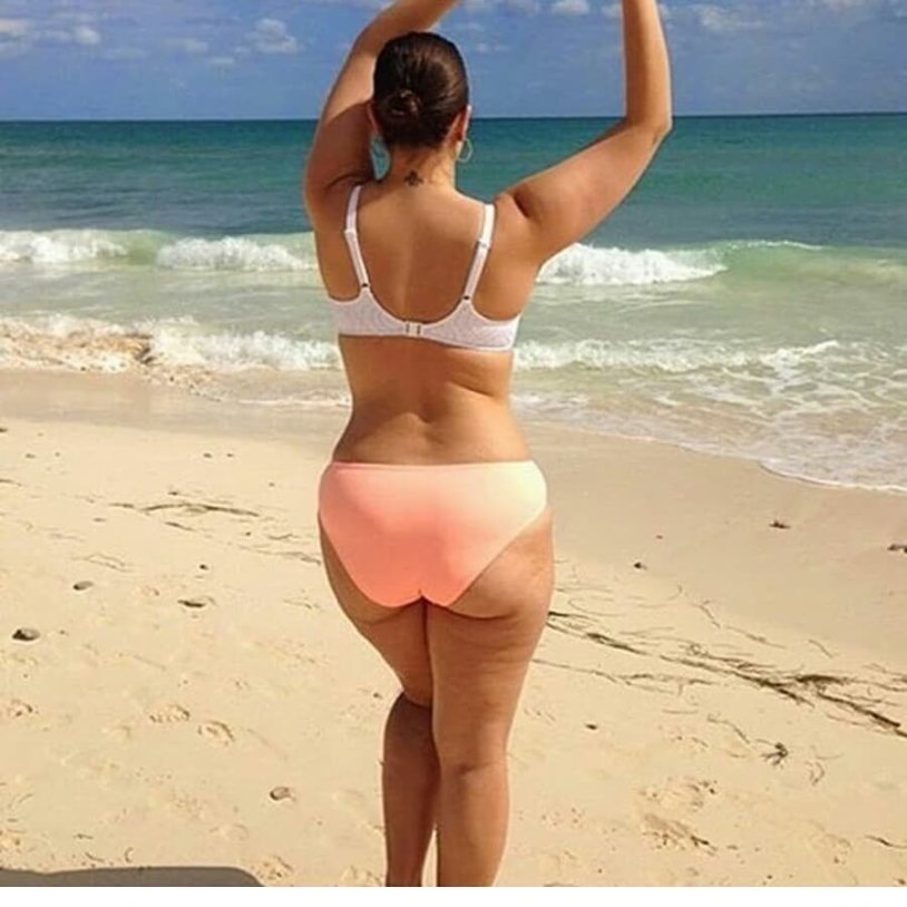 Elderly in a swimsuit from the back