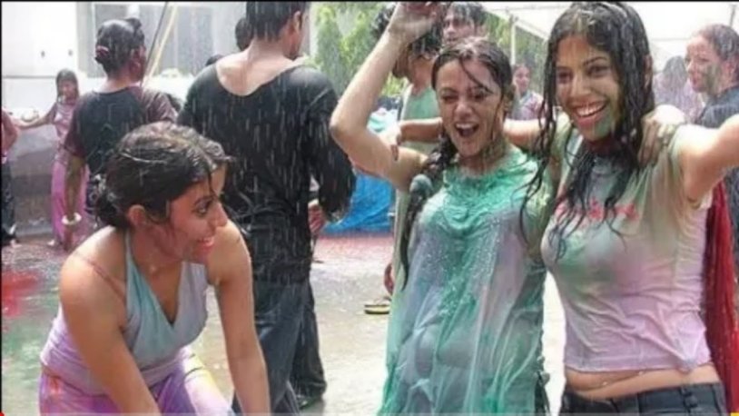Indian girl raining