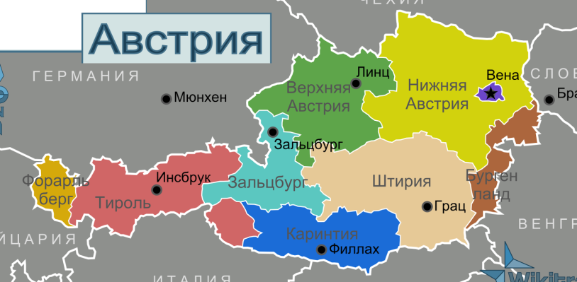 Austria on the map of Europe