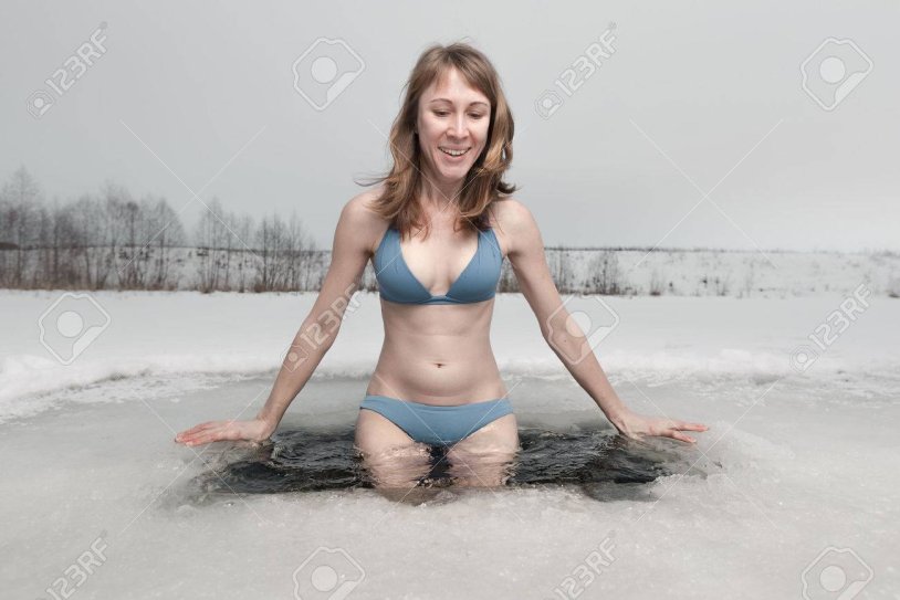 Girls swimming in winter