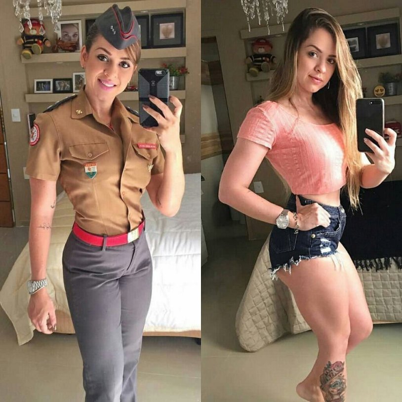 Girls in uniform and without