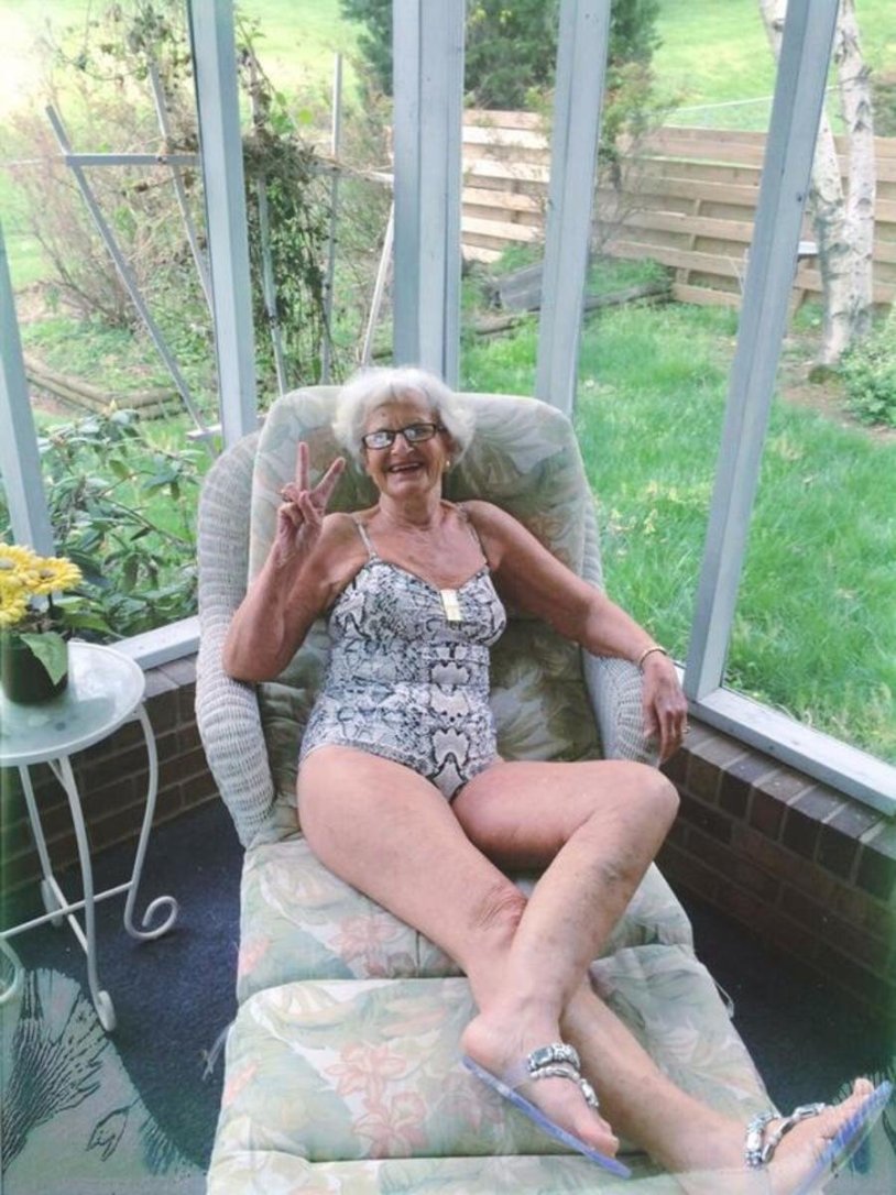 Elderly women in bathing suits in the country