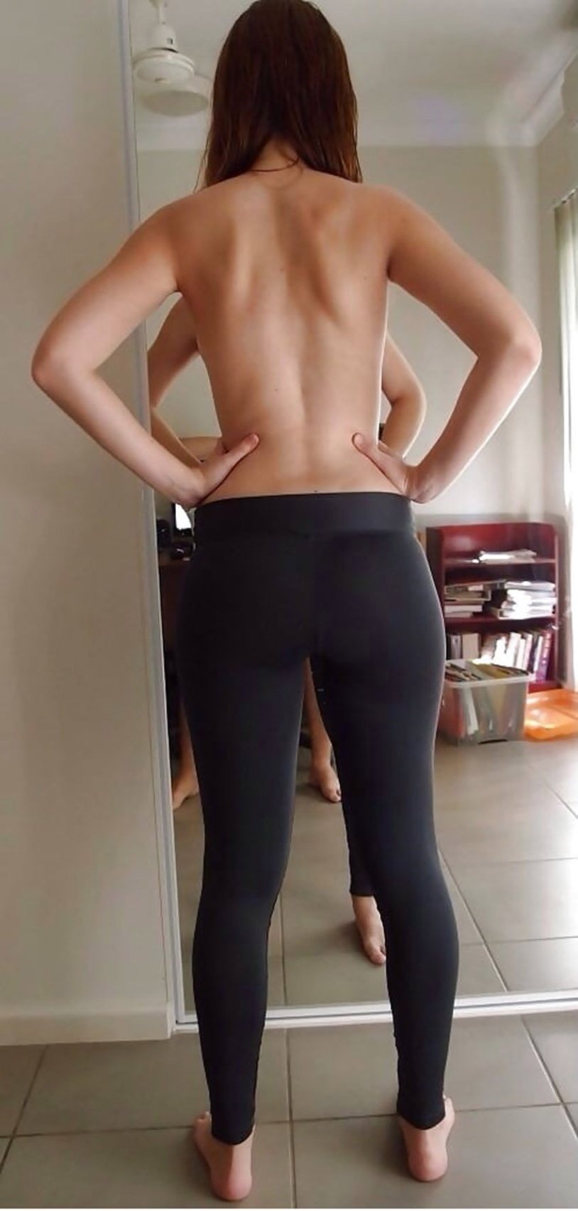 Girls in leggings from behind