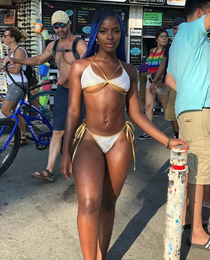 Black girl in swimsuit