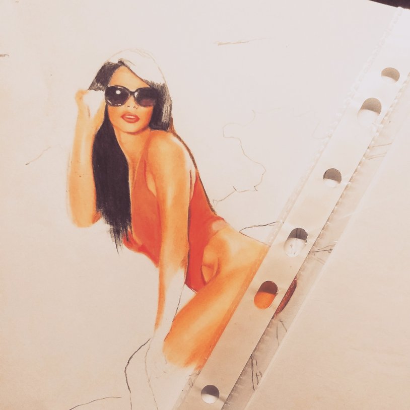 Drawings of very beautiful girls with chupachups colored pencils