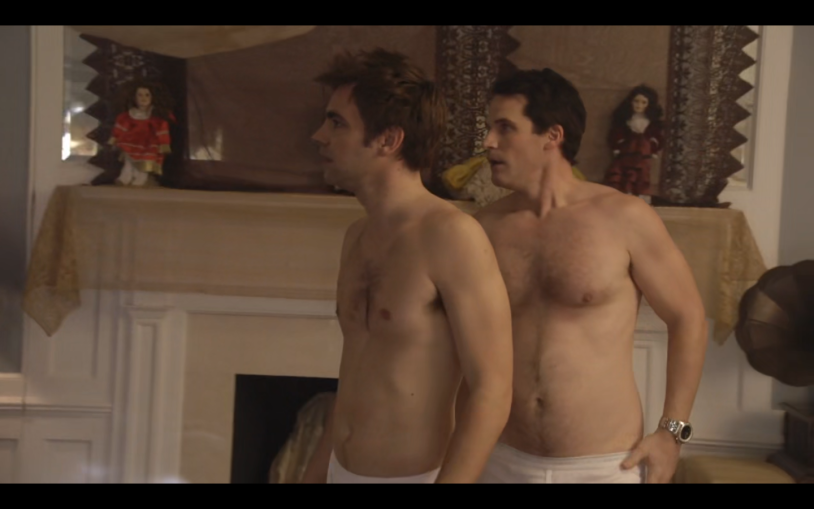 Evan Peters with a naked torso