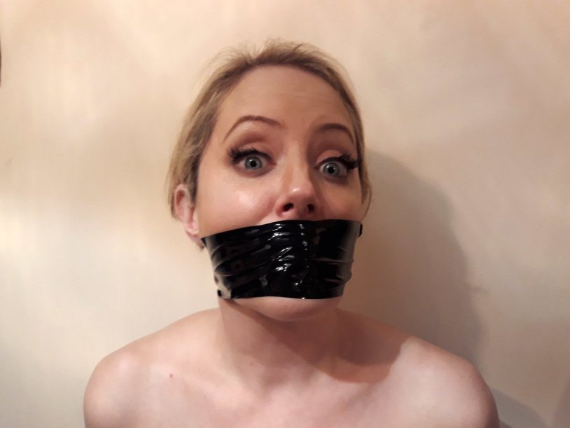 Nude Girls Tape Gagged with Tape Over Pussy