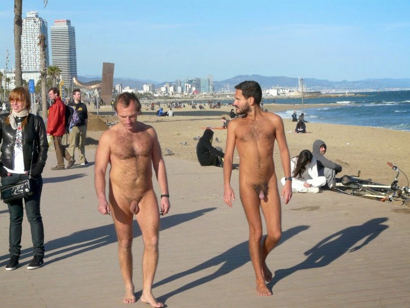 Naked guys on the beach in Barcelona