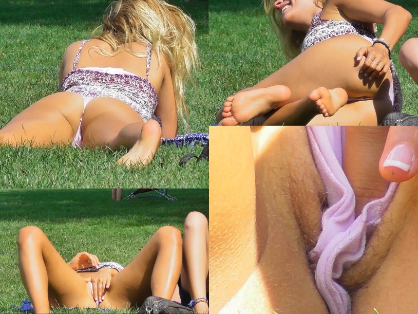 GIF Curvy Blonde Danielle Masturbates Her Crottch Outdoors