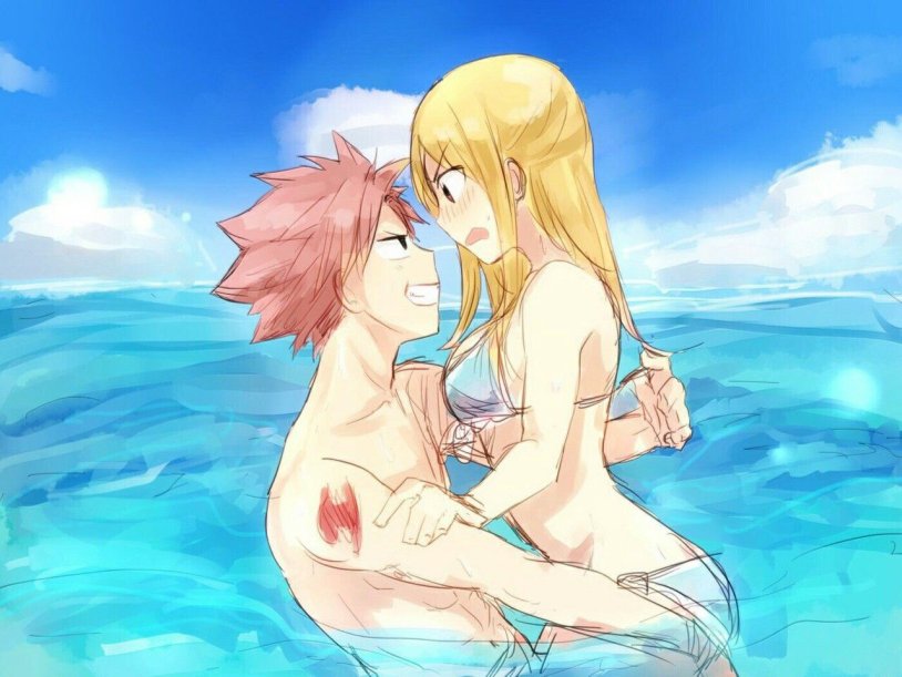 Natsu and Lucy wash together
