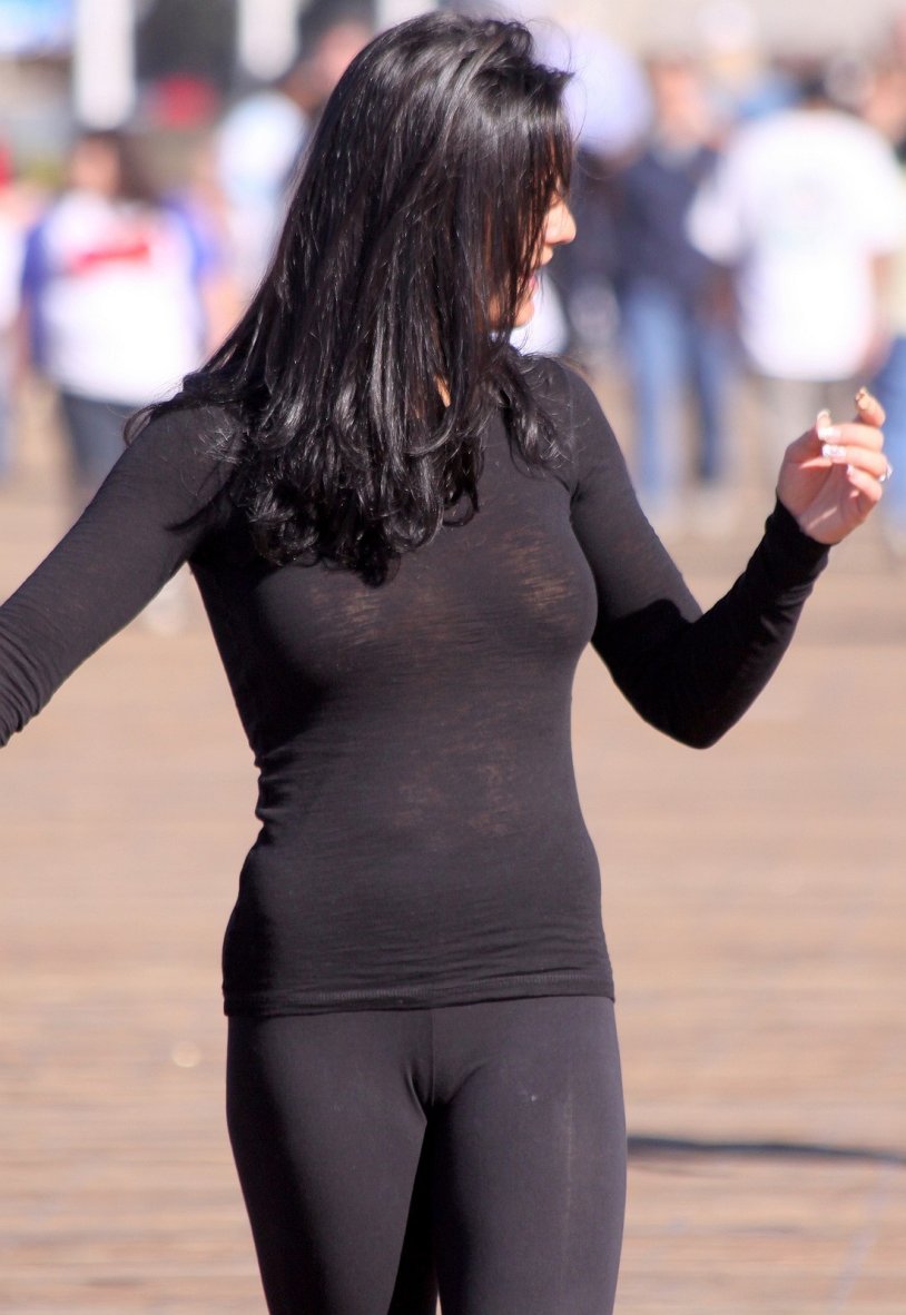 Girls in translucent leggings