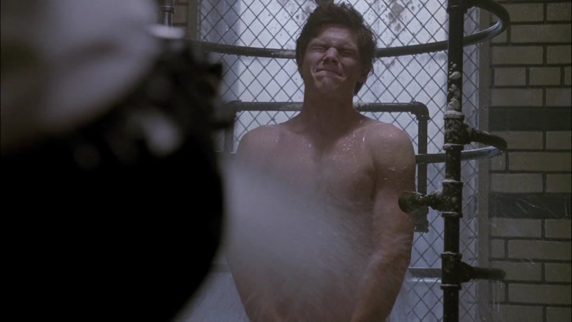 Evan Peters with a naked torso