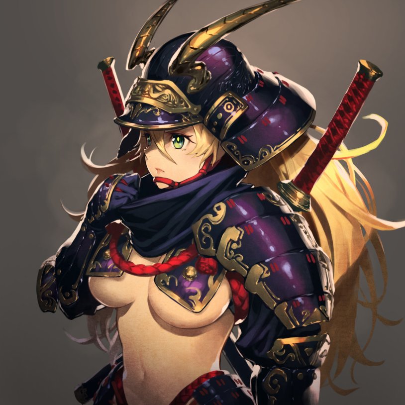 Naked boobs of anime samurai