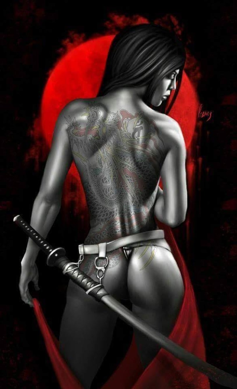 Erotic girl with katana