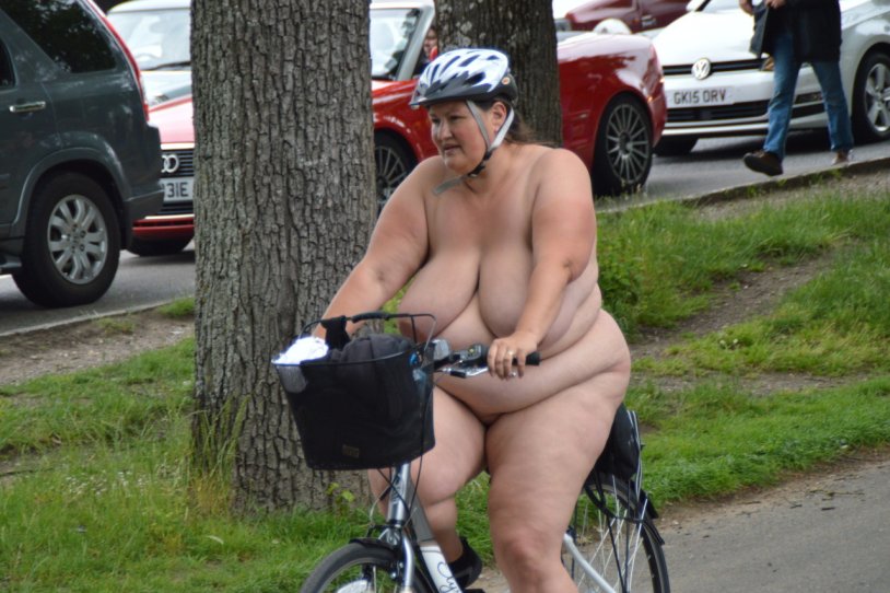 Naked bbw on a bicycle