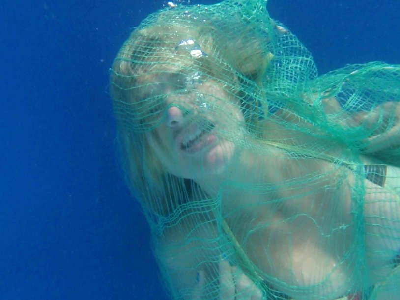 Sexy Woman Breath Hold Constructions Underwater
