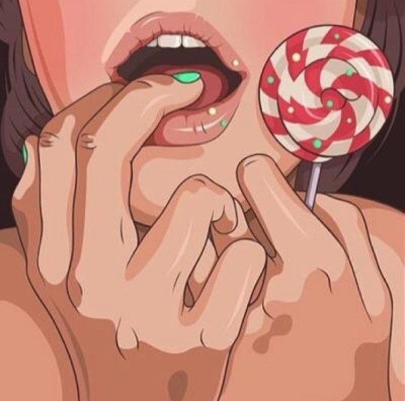 Girl with Chupa Chups in her mouth