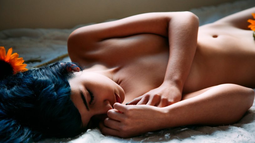 Girl with blue hair
