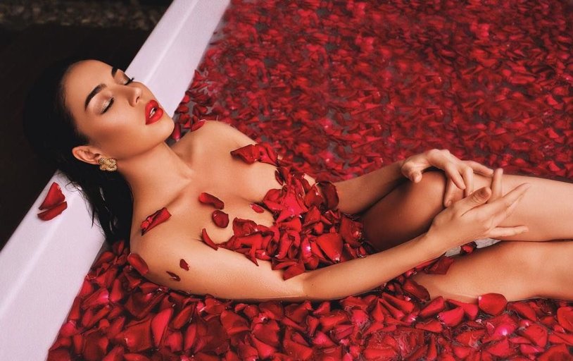 Photoshoot with rose petals